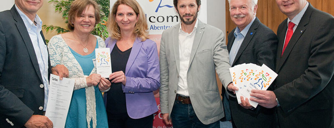 Andreas Brunner, Primararzt Thermenklinikum Baden-Mödling für Gynäkologie und Geburtshilfe, Beate Loidl, wellcome Baden Cornelia Heinrich, wellcome Österreich Geschäftsleiterin, Klaus Schwertner, Generalsekretär der Caritas der Erzdiözese Wien, Kurt Staska, Bürgermeister Baden, Christoph Kainz, Bürgermeister Pfaffstätten